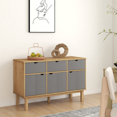 B&Q -  Sideboard Otta Brown And Grey 114X43X73.5 Cm Solid Wood Pine