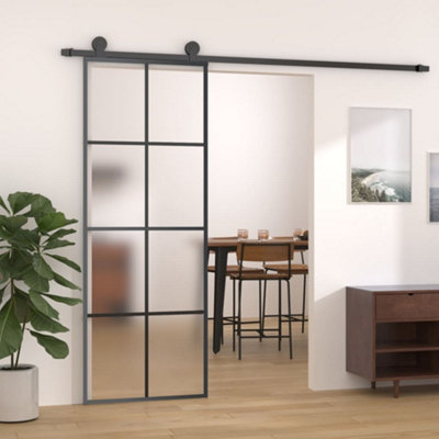 B&Q -  Sliding Door With Hardware Set 76X205 Cm Esg Glass&aluminium Sliding Doors