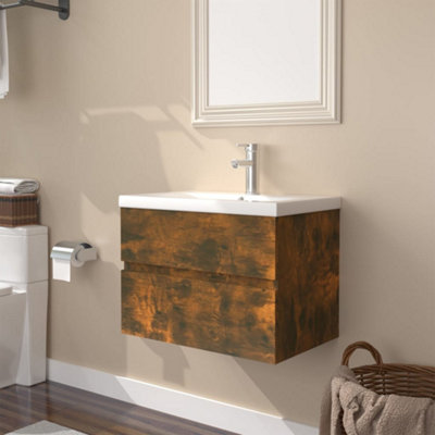 Vidaxl Sink Cabinet With Built-In Basin Smoked Oak Engineered Wood from B&Q