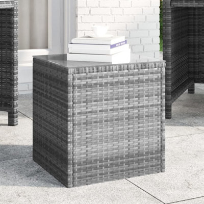 B&Q -  Side Table Grey 40X37X40.5 Cm Poly Rattan And Tempered Glass Side Tables