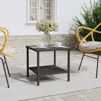 Vidaxl Side Table Black 45X45X45 Cm Poly Rattan And Tempered Glass Side Tables