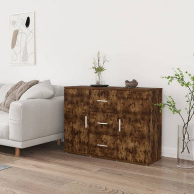 vidaXL Smoked Oak Sideboard - 2 Doors, 3 Drawers - 65 x 91 x 29.5cm - Brown - Image 4