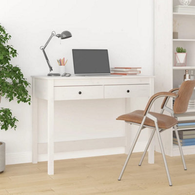 B&Q -  Desk With Drawers White 100X50X78 Cm Solid Wood Pine Desks