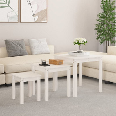 Vidaxl (White) 3X Solid Wood Pine Nesting Tables Stackable Nesting Stand Multi Colours - Image 3