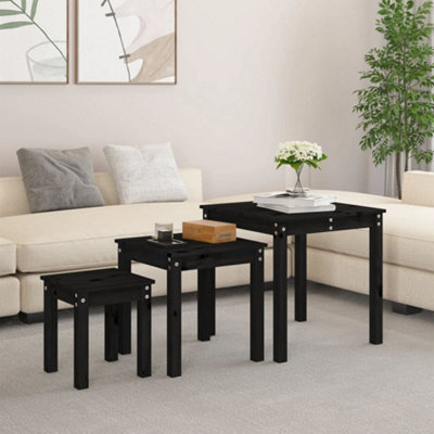 B&Q -  Nesting Tables 3 Pcs Black Solid Wood Pine