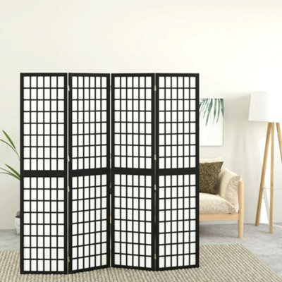 B&Q -  Folding 4-Panel Room Divider Japanese Style 160X170 Cm Black Room Dividers