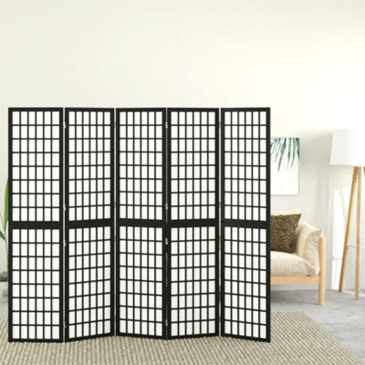 Vidaxl Folding 5-Panel Room Divider Japanese Style 200X170 Cm Black Room Dividers from B&Q