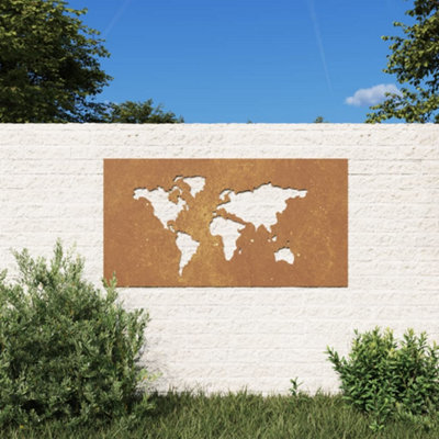 Vidaxl Garden Wall Decoration Wall Art Decor Corten Steel World Map Design - Image 3