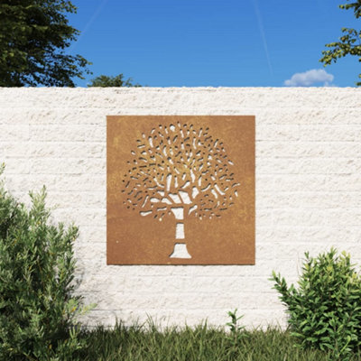 B&Q -  Garden Wall Decoration 55X55 Cm Corten Steel Tree Design