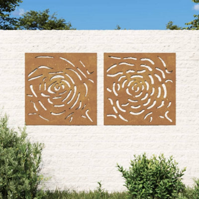 B&Q -  Garden Wall Decorations 2 Pcs 55X55 Cm Corten Steel Rose Design