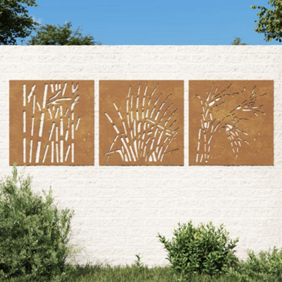 B&Q -  Garden Wall Decorations 3 Pcs 55X55 Cm Corten Steel Grass Design