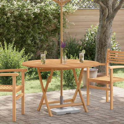Solid Wood Teak Round Foldable Garden Table 110Cm Brown Vidaxl - Image 3