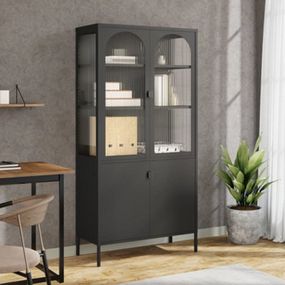 B&Q -  Highboard Black 90X40X180 Cm Glass And Steel