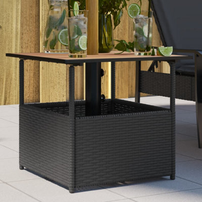B&Q -  Garden Table With Parasol Hole Black 55X55X46.5 Cm Poly Rattan