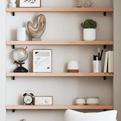 Vidaxl Wall Shelf 80X10x4 Cm Untreated Solid Wood Oak Brown/Grain/Black