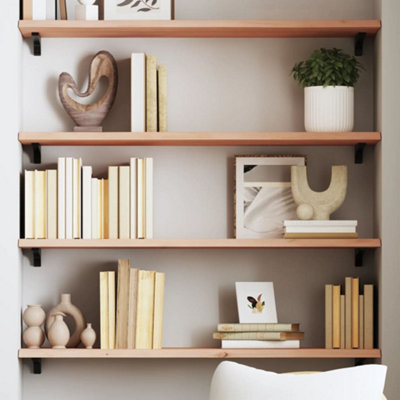 vidaXL Wall Shelf 100x30x2 cm Solid Oak Wood - Untreated - Brown - Image 4