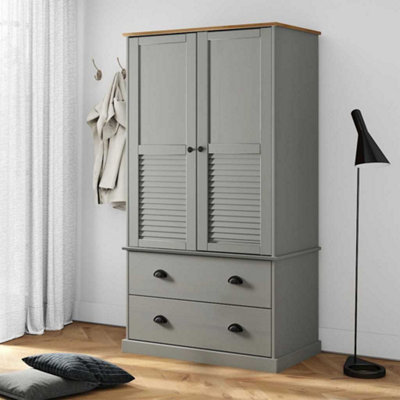 B&Q -  Wardrobe Vigo Grey 90X55X170 Cm Solid Wood Pine Wardrobes