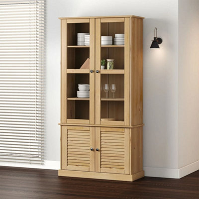 vidaXL Display Cabinet Vigo 85x35x170 cm Solid Pine Wood Brown - Image 4