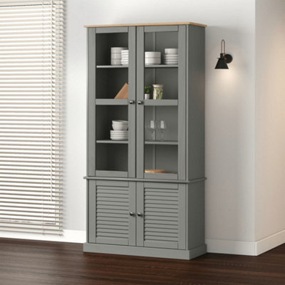 B&Q -  Glass Display Cabinet Vigo Grey 85X35X170 Cm Solid Wood Pine