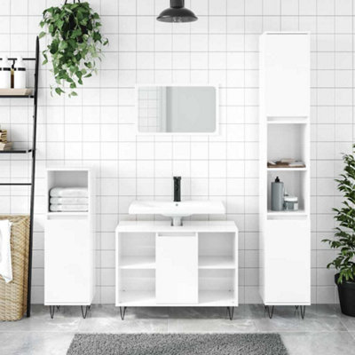 B&Q -  Bathroom Cabinet High Gloss White 80X33X60 Cm Engineered Wood