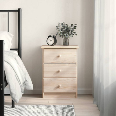 Vidaxl (Brown, 3 Drawer) Bedside Cabinet Wooden Nightstand Bedside Table Alta Solid Wood Pine - Image 3