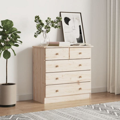Vidaxl Chest of Drawers Alta 77x35x73cm Solid Pine Wood Brown - 5 Drawers - Image 3