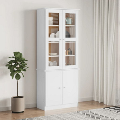 B&Q -  Glass Display Cabinet Alta White 77X35X186.5 Cm Solid Wood Pine