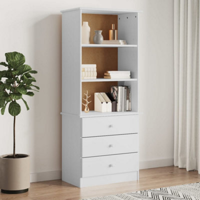 B&Q -  Bookcase With Drawers Alta White 60X35X142 Cm Solid Wood Pine Bookcases