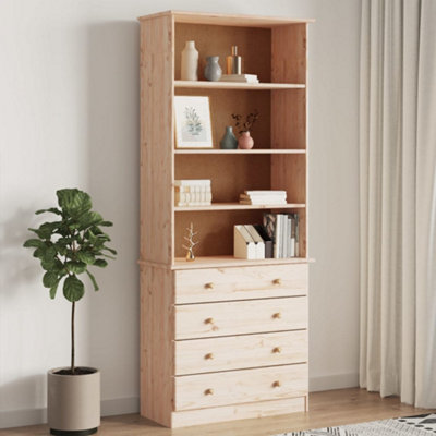 Vidaxl Bookcase With Drawers Alta 77X35x186.5 Cm Solid Wood Pine Grain
