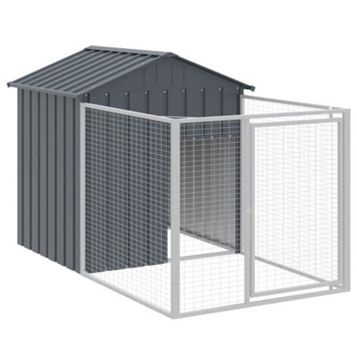 Vidaxl Dog House With Run Anthracite 117X201X123 Cm Galvanised Steel from B&Q