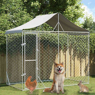 B&Q -  Outdoor Dog Kennel With Roof Silver 3X1.5X2.5 M Galvanised Steel