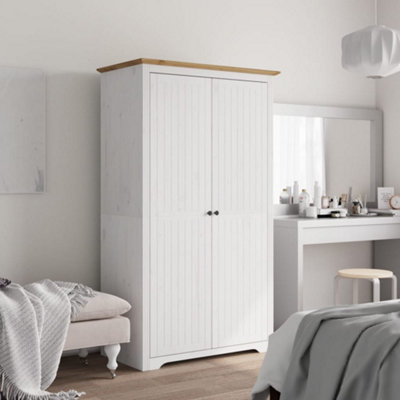 B&Q -  Wardrobe Bodo White And Brown 101X52X176.5 Cm Solid Wood Pine Wardrobes
