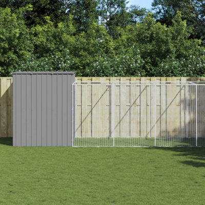B&Q -  Dog House With Run Light Grey 214X865X181 Cm Galvanised Steel