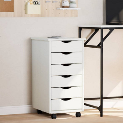 Vidaxl White Rolling Cabinet With Drawers Moss Solid Wood Pine
