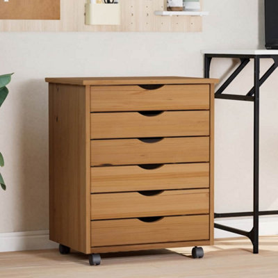 B&Q -  Rolling Cabinet With Drawers Moss Honey Brown Solid Wood Pine