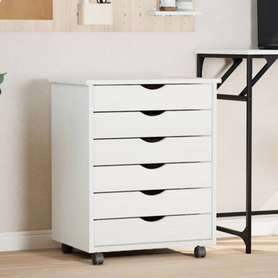 B&Q -  Rolling Cabinet With Drawers Moss White Solid Wood Pine