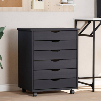 B&Q -  Rolling Cabinet With Drawers Moss Grey Solid Wood Pine Rolling Cabinets