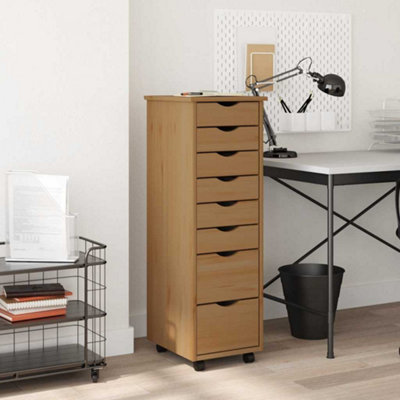 B&Q -  Rolling Cabinet With Drawers Moss Honey Brown Solid Wood Pine