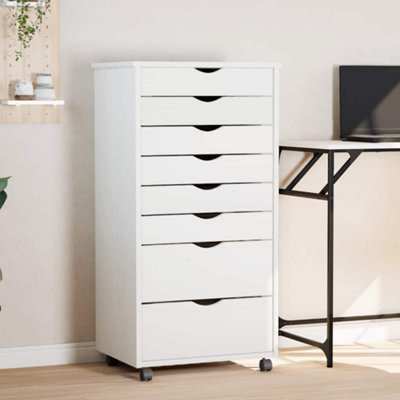 Vidaxl White Rolling Cabinet With Drawers Moss Solid Wood Pine