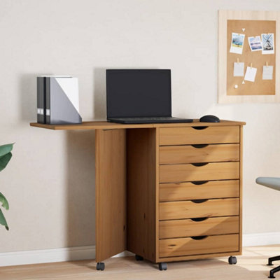 Vidaxl Rolling Cabinet With Desk Moss Honey Brown Solid Wood Pine Rolling Cabinets from B&Q