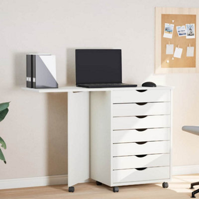 B&Q -  Rolling Cabinet With Desk Moss White Solid Wood Pine