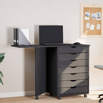 Vidaxl Grey Rolling Cabinet With Desk Moss Solid Wood Pine