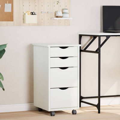 B&Q -  Rolling Cabinet With Drawers Moss White Solid Wood Pine