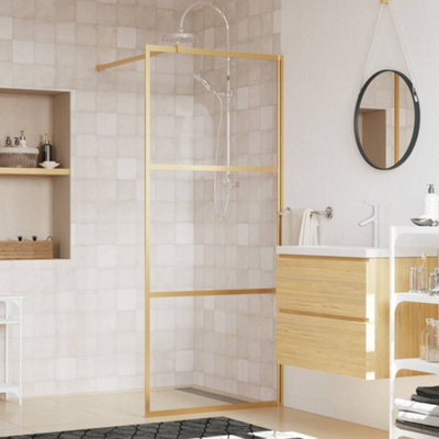 Vidaxl Walk-In Shower Wall With Clear Esg Glass Gold 80X195 Cm