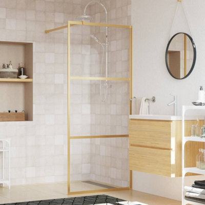 Vidaxl Walk-In Shower Wall With Clear Esg Glass Gold 90X195 Cm