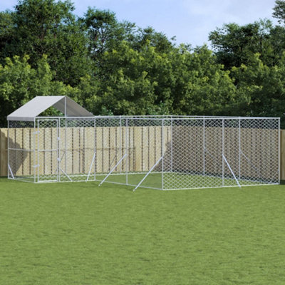 Vidaxl Outdoor Dog Kennel With Roof Silver 6X6X2.5 M Galvanised Steel