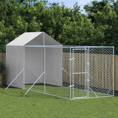 Vidaxl Outdoor Dog Kennel With Roof Silver 2X6X2.5 M Galvanised Steel from B&Q