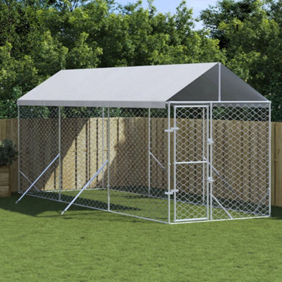 Vidaxl Outdoor Dog Kennel With Roof Silver 2X6X2.5 M Galvanised Steel from B&Q