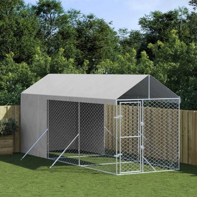 Vidaxl Outdoor Dog Kennel With Roof Silver 2X6X2.5 M Galvanised Steel from B&Q