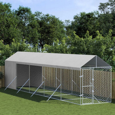 Vidaxl Outdoor Dog Kennel With Roof Silver 2X10X2.5 M Galvanised Steel